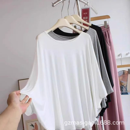 Soft Thin Bat Sleeve T-Shirt for Women Spring and Summer New Large Size Loose Slim Round Neck Top for Outer Wear Large Women's Clothing