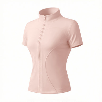 High Elastic Yoga Short-sleeved Jacket with Vertical Collar Zipper Tight Running Jacket Quick-drying Naked Fitness Short-sleeved Women's Summer