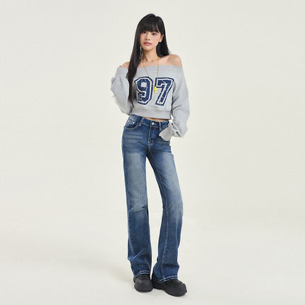 American-Style Narrow Wide-Leg Jeans for Women, 2026 Spring and Autumn New Low-Waist Slimming Versatile Straight-Leg Cigarette Pants, Floor-Length