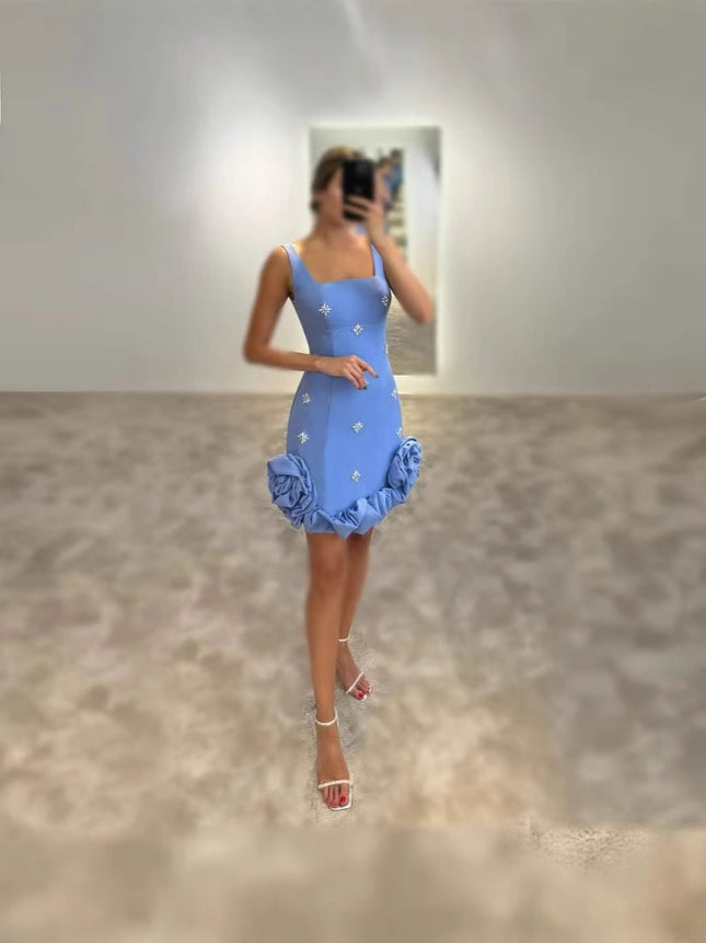 European and American New Summer Sling Nail Drill Hip Evening Dress Sexy Slim Niche Design Sense Bandage dress