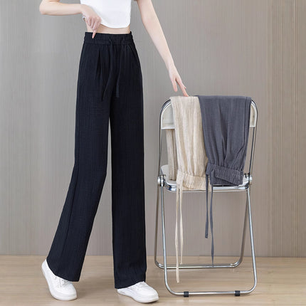 Ice Silk Wide Pants for Women Summer 2025 New High-Waisted Lazy Casual Thin Straight Floor-Length Pants