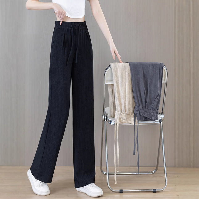 Ice Silk Wide Pants for Women Summer 2025 New High-Waisted Lazy Casual Thin Straight Floor-Length Pants