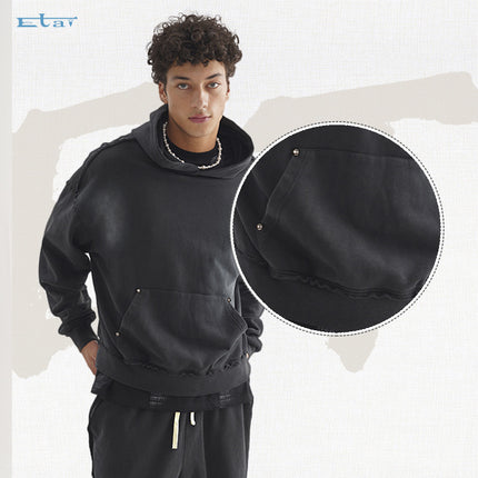 ETAI Men's Wear | Chao Brand Short Wide Wash Water to Make Old Wei Yi High Quality Broken Seam Stitching Spray Ma Ji Heavy Wei Yi