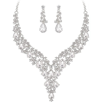 Factory Direct Sales of Cross-Border Popular Water Drop Necklace and Earrings Jewelry Sets, Wedding Dresses, Evening Wear, New Jewelry Accessories