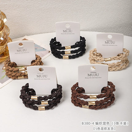 3-Pack of Premium Elastic Hair Bands with Gold Beads, Thick and High-Elastic Braided Hair Ties, Simple High Ponytail Hair Ties