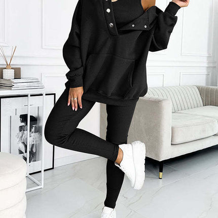 Amazon Hot Products Women's Sports Casual Hooded Sweater Thickened Thread Slim Vest Pants Three-Piece Set