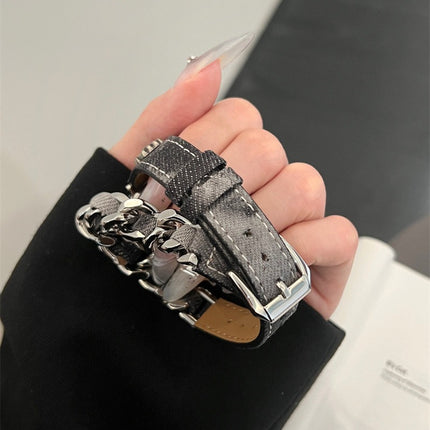 Denim Crocore Double Ring Genuine Leather Thin Strap for Apple Watch iwatchS987654SE Women Ultra