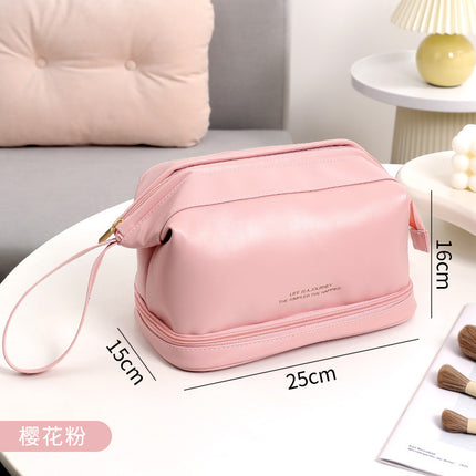 Hot Selling Double Layer Cloud Cosmetic Bag Women's Portable Travel Pu Large Capacity Washing Makeup Brush High-Looking Storage