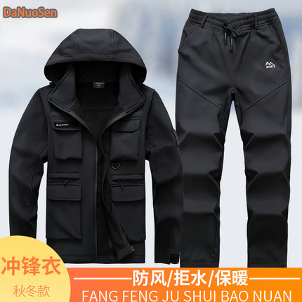 Overalls Men's Suit fleece-lined Thickened Camouflage Jacket Autumn and Winter Labor Protection Clothing Cold-proof Waterproof Wear-resistant Outdoor suit