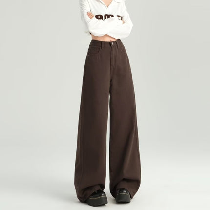 khaki Straight Leg Jeans Women's Trendy All-match New Arrival Loose High Waist Slimming Narrow Version Dosing Wide Leg Long Pants