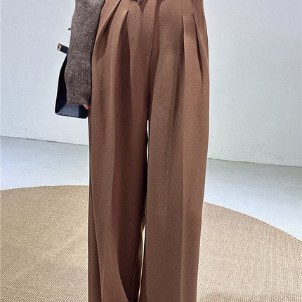 Spring and Autumn New Style Old Money Style Brown Coffee Color Suit Pants for Women, Wide-Leg Pants with Drape Effect, Slimming, Extended Length for Tall Individuals, Straight-Leg Pants