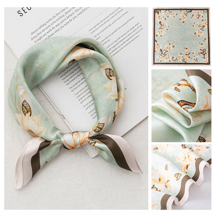 Mulberry Silk Small Square Scarf, Silk Scarf for Women, Autum Green Small Scarf, Korean Style Decoration, Versatile High-End Gift Giving