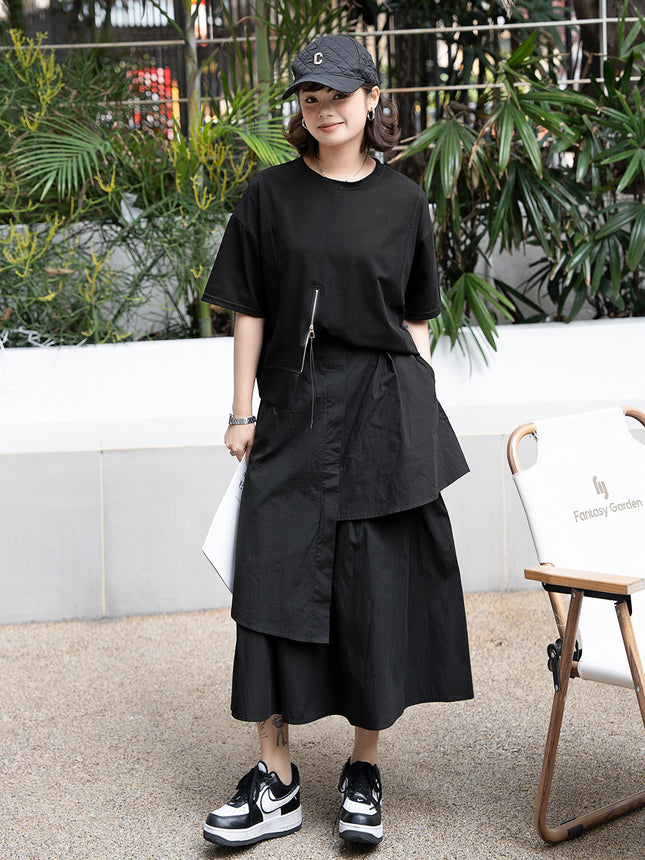 240340 Yamamoto dark cold style design sense niche skirt summer irregular stitching fashion all-match skirt