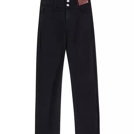 Black High-waisted Jeans Women's Spring and Autumn New Slimming plus size chubby girl Pear-shaped Body Cropped Straight Pipe Pants