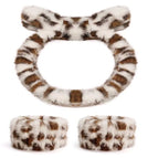 Leopard print imitation rabbit fur bow 1 headband/2 wrist straps