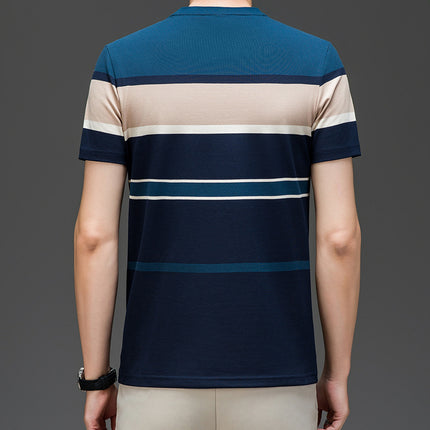 Mingdi Mouse Men's Summer New Thin Casual T-shirt Men's Round Neck Striped Business Short-sleeved Men's T-shirt Top