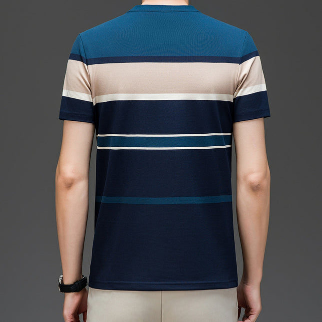 Mingdi Mouse Men's Summer New Thin Casual T-shirt Men's Round Neck Striped Business Short-sleeved Men's T-shirt Top