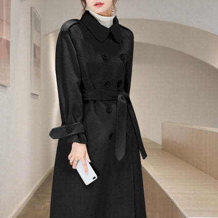 Woolen Coat Mid-length Woolen Coat Autumn and Winter New Hepburn Style Over-the-Knee Straight Elegant Women's Clothing