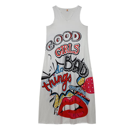2022 New European and American Cross-border Independent Station Women's Sleeveless Long Dress V-neck Rose Flower Vintage Printed dress