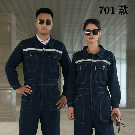 Denim Reflective One-Piece Workwear Suit for Men, Welder, Spray Painter, Auto Mechanic Workwear, Long-Sleeved Labor Protection Clothing