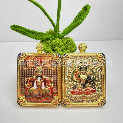 Five-Pronged Protector Square Pendant Buddha Amulet Xizang-Style Brass Gilded Zodiac Year Five-Pronged Protector Jewelry