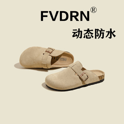 Dynamic Waterproof Toe-Cap Half Slippers for Women, Cowhide Retro Mule Shoes, Flats Casual Genuine Leather Ugly Birkenstock Shoes