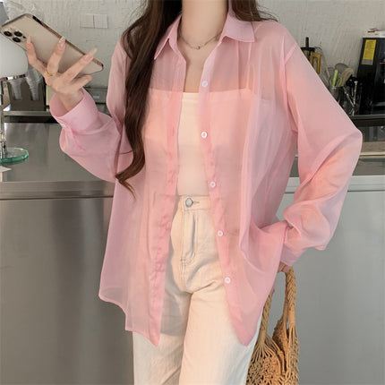 Ice Silk Cardigan for Small People, Loose and Lightweight Long-Sleeved Sun Protection Shirt for Women, Summer Design Back Slit Shirt