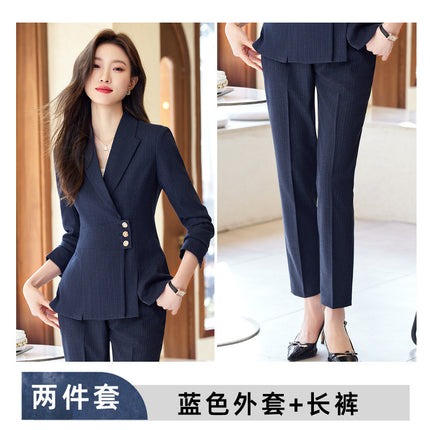 Striped Suit Jacket Women's Work Clothes Spring Beauty Salon Jewelry Store Temperament Workwear Hotel Front Desk Professional Suit