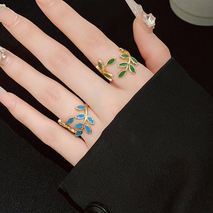 Pure Copper Oil Drop Fashion Niche Geometric Leaf Pattern Ring Adjustable Size Ring for Women Factory Direct Sale Wholesale