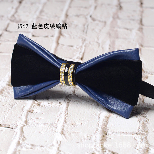 bridegroom groomsman bow tie red leather velvet studded men's wedding dress accessories host banquet bow blue british
