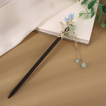Antique Hairpin Step Tassel Wood Hairpin Imitation Ebony Headwear Disc Hair Simple Accessories Ancient Dress Hairpin Women's Hair