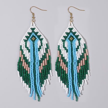 Cross-Border European and American Colorful Seed Bead Earrings, Niche Ethnic Style Handmade Earrings, Woven Long Tassel Trendy Personality Style