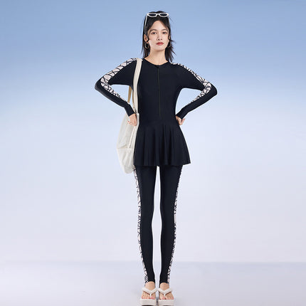 One-Piece Swimsuit for Women, One-Piece Skirt Style, Belly-Covering, Slimming, Conservative Sports European, American, Japanese and Korean Swimsuit, Wetsuit