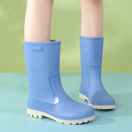 Korean Style Mid-Calf Fashion Women's Rain Boots Slip-On Water Boots Foot Protection Water Boots Fashion Trendy Women's Water Shoes Japanese Style Rubber Shoes