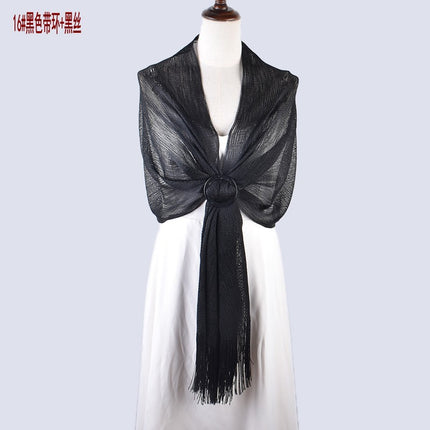 2024 new European and American style sexy flat long beard solid color sunscreen shawl scarf fashion ladies split towel