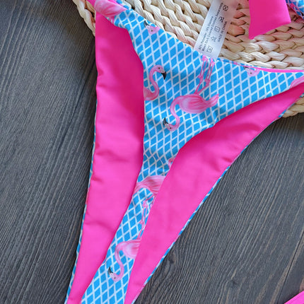 Sexy Mesh Flamingo Print Swimsuit Women Bikini