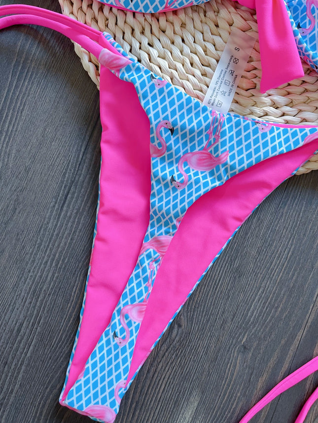 Sexy Mesh Flamingo Print Swimsuit Women Bikini