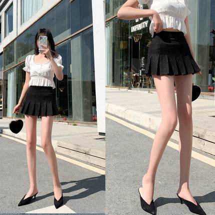 in stock autumn thickened new gauze net miniskirt pants all-match lace 2024 pleated skirt sexy skirt A word