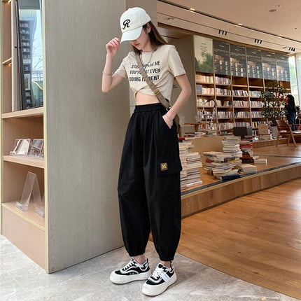 Army Green Casual Overalls Women's Thin 2024 Summer Korean Style New Loose Leg Pants Nine-point Harem Pants