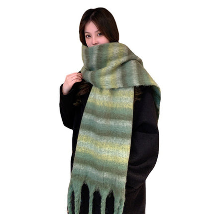Loop Yarn Scarf Autumn and Winter New Thickeneded Men's and Women's Imitation Cashmere Tassel Thick Pigtail Dog Tail Stripesd Color Scarf