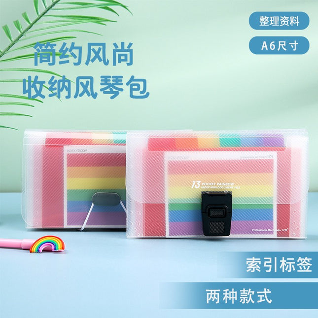 a6 multi-layer organ folder data file ticket holder 13-grid rainbow inside Page mini organ bag PP storage folder