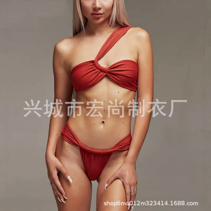 2026 Russian Little Girl Bikini European and American Ins Sexy Backless Swimsuit Plus Size One-Shoulder Swimsuit