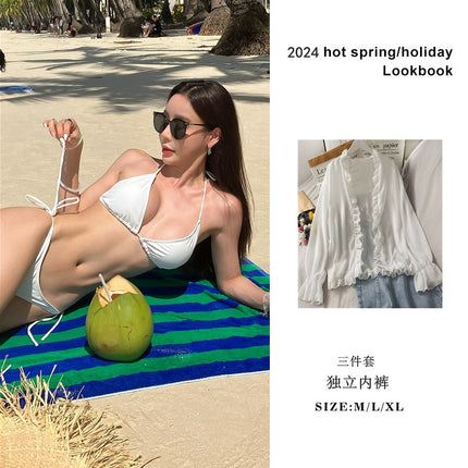 Swimwear Women's Summer Sexy Spice Girls Pure Desire Wind Vacation Bikini Swimwear Triangle White Underwear suit Internet Popular