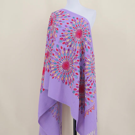 Foreign Trade Imitation Cashmere Sunflower Sunflower Embroidered Flower Scarf Shawl Holiday Ethnic Style Travel Cloak 350g