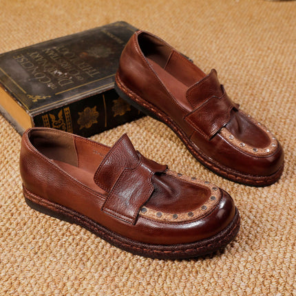 Shoes Women's Shoes Versatile 2025 Fashion Light Luxury Autumn Single Shoes First Layer Cowhide Retro Flat Heel Slip-On Loafers