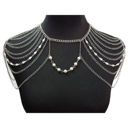 European and American Cross-Border Chest Chain Body Chain White K Necklace Exaggerated Shoulder Chain Tassel Body Chain Factory Direct Sale