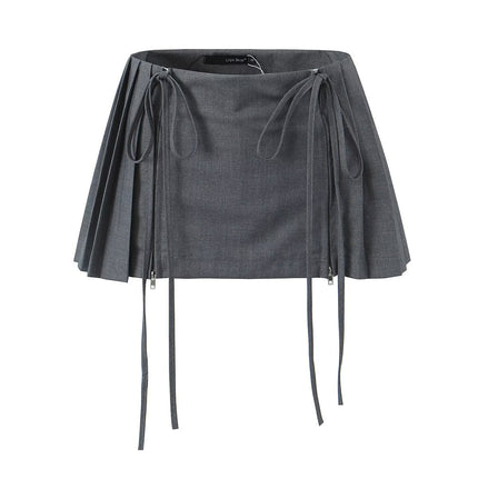 Aliexpress Saw Independent Site Zippered Skirt with a Stylish Design, Waist Tie, Energetic Pleated Low-Waist Mini Skirt