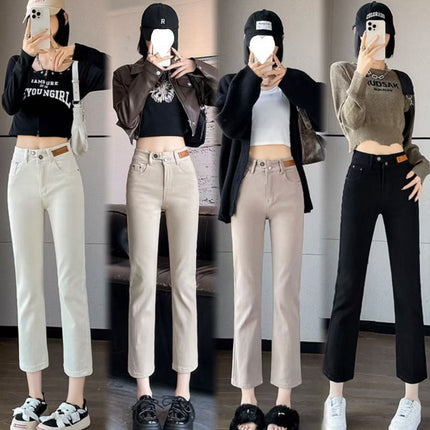 High-Waisted Straight-Leg Cropped Jeans for Women, Spring and Autumn 2025 New Popular Style, Petite Cigarette Pants