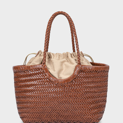 French Vintage Genuine Leather Woven Basket Bag 5 Colors Medium Cotton Lining / Sac Panier Tressé Cuir Véritable Style Français Vintage 5 Couleurs Moyen