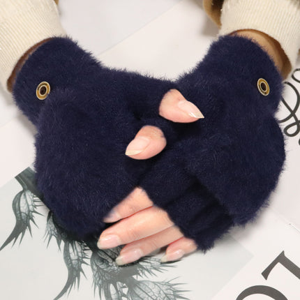Women's winter warm plush gloves student open finger flip gloves outdoor gloves thickened cold-proof popular online
